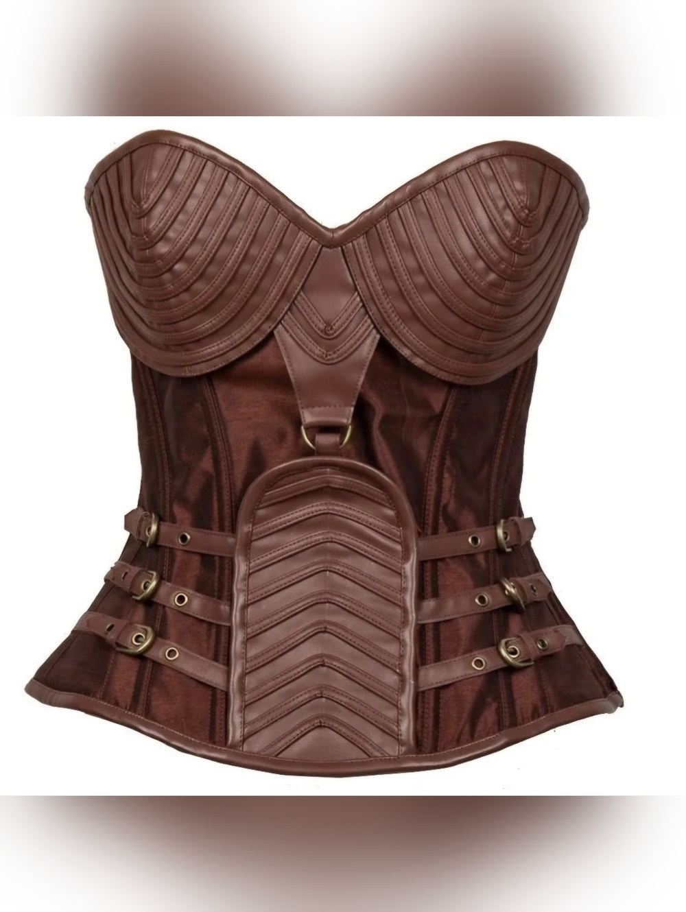 Gothic Plus Size Brown  Boned Side Zip Lace Up Corset Steampunk Cosplay 2XL NWOT